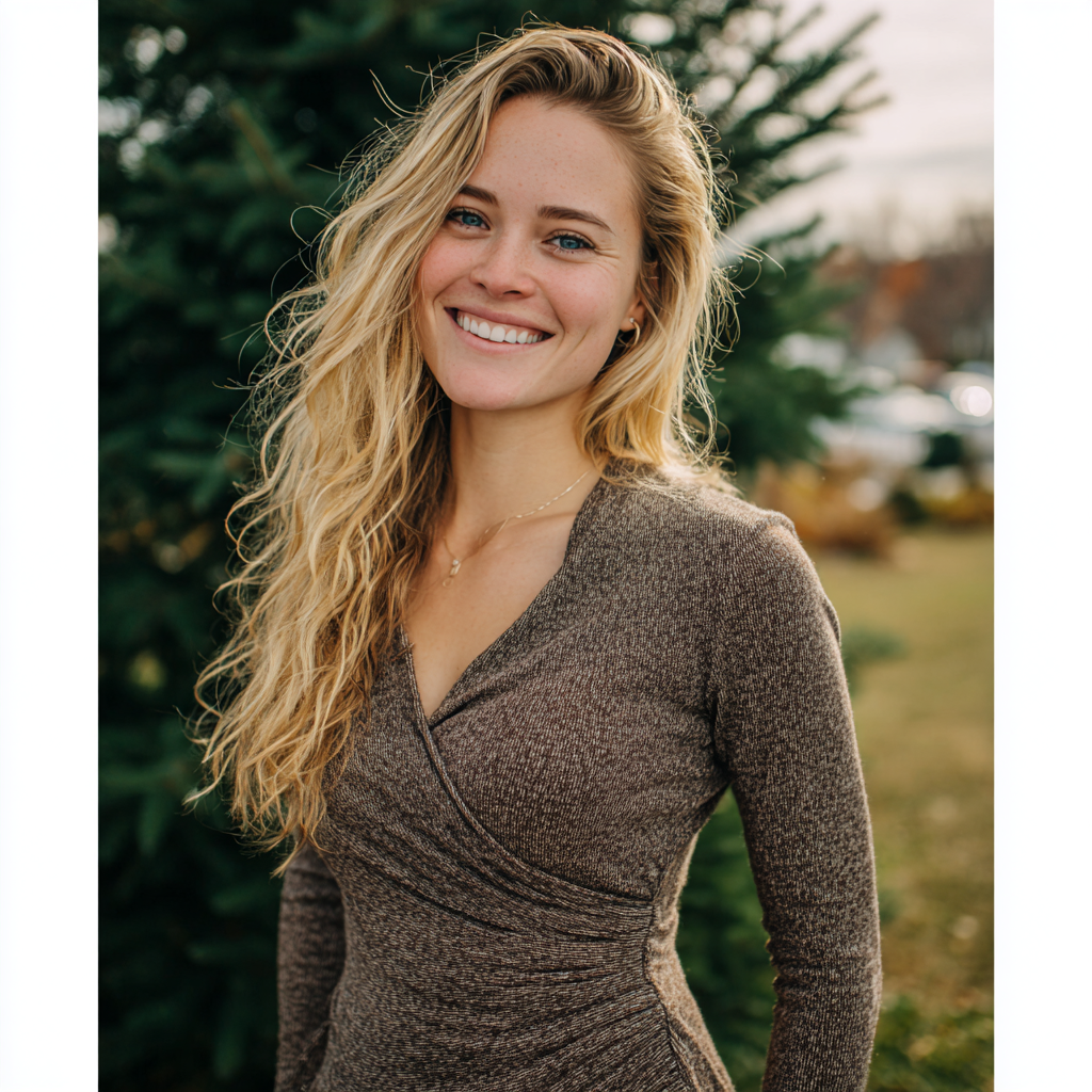Una mujer sonriente en el exterior | Fuente: Midjourney