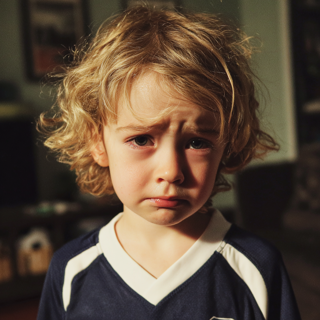 Primer plano de un niño alterado | Fuente: Midjourney