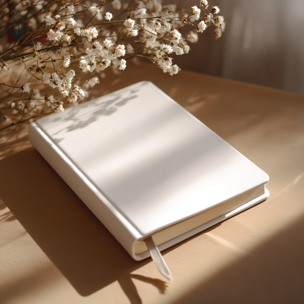 Un cuaderno blanco sobre una mesa | Fuente: Midjourney