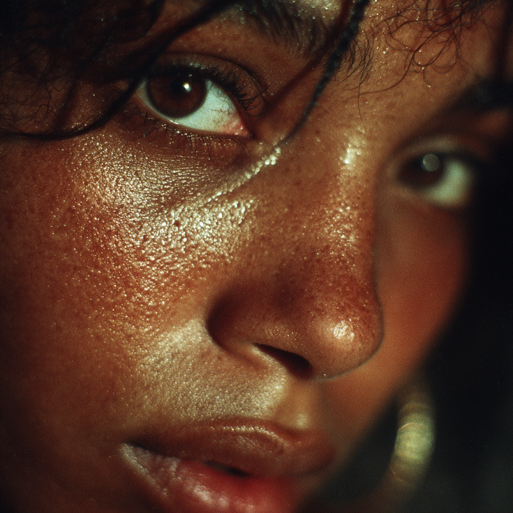 Una mujer nerviosa sudando | Fuente: Midjourney