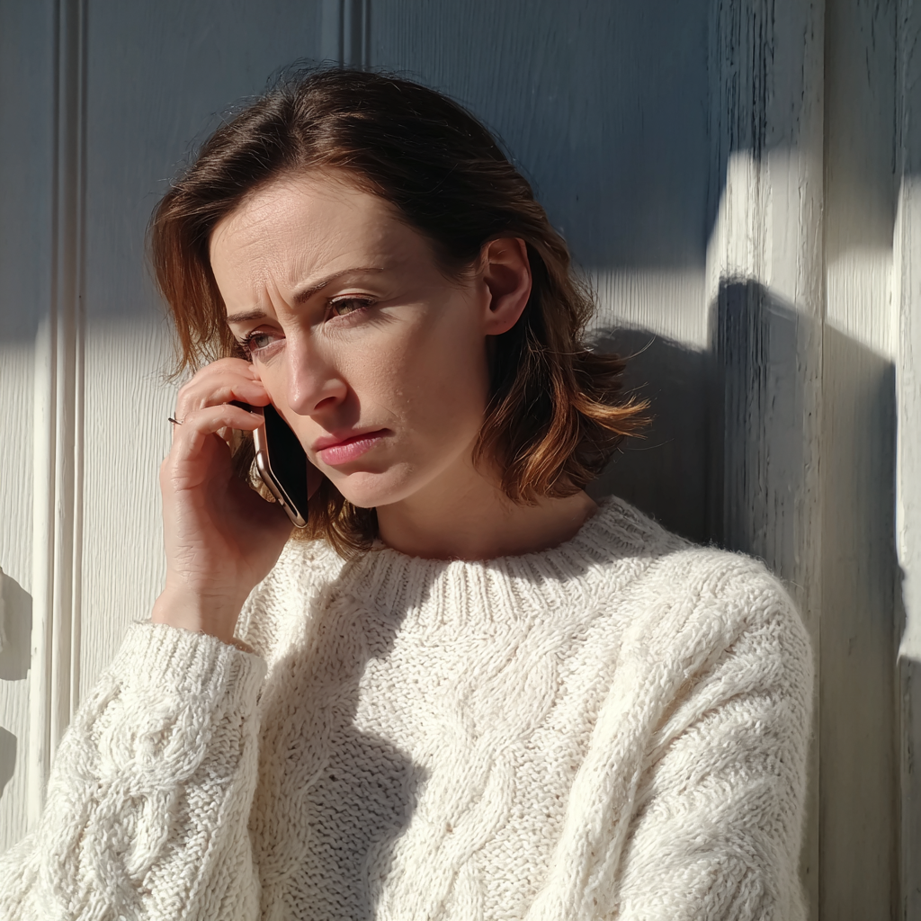 Una mujer ceñuda hablando por teléfono | Fuente: Midjourney