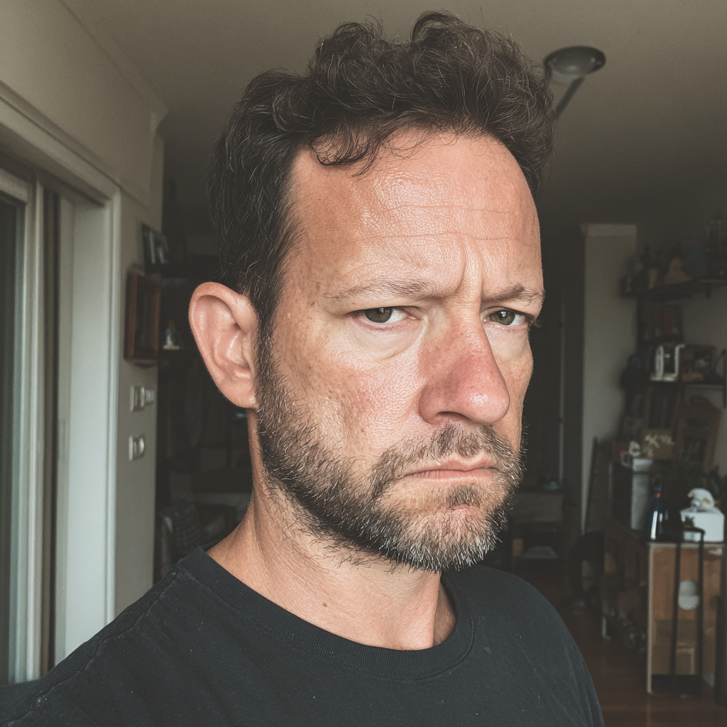 Un hombre enfadado con una camiseta negra | Fuente: Midjourney