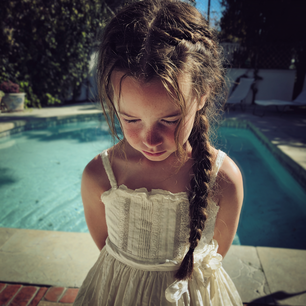 Una niña mirando a sus pies | Fuente: Midjourney