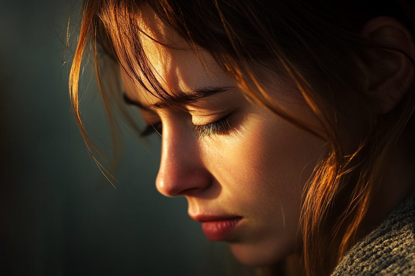 Una mujer triste con la mirada gacha | Fuente: Midjourney