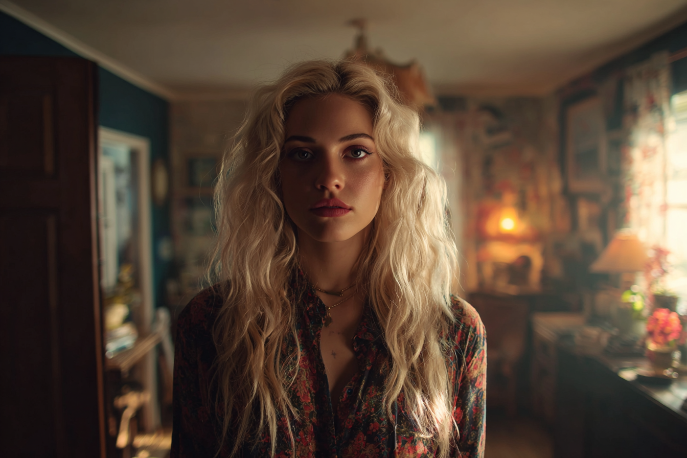 Uma mulher em pé dentro de uma casa | Fonte: Midjourney