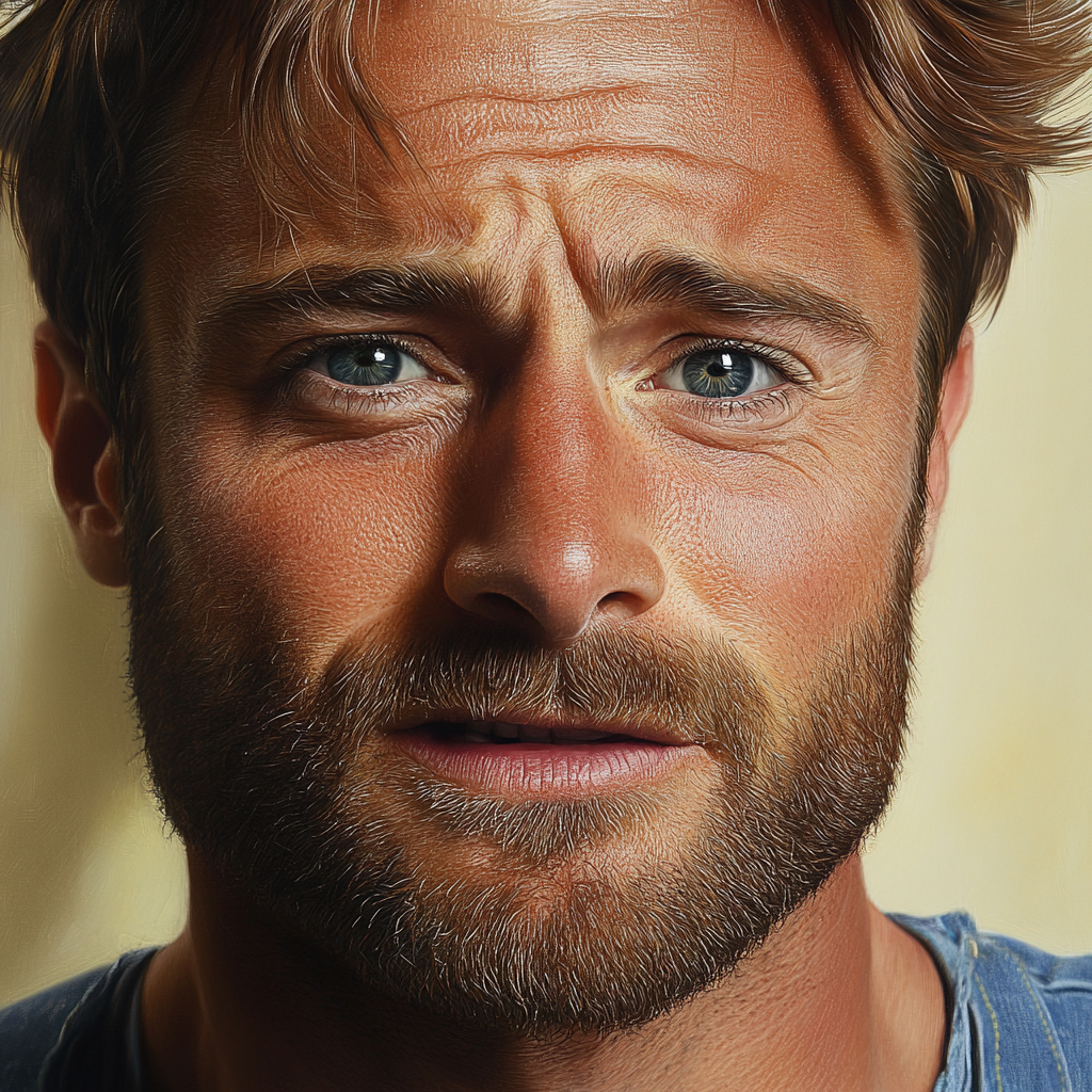 Retrato de un hombre emocionalmente abrumado | Fuente: Midjourney