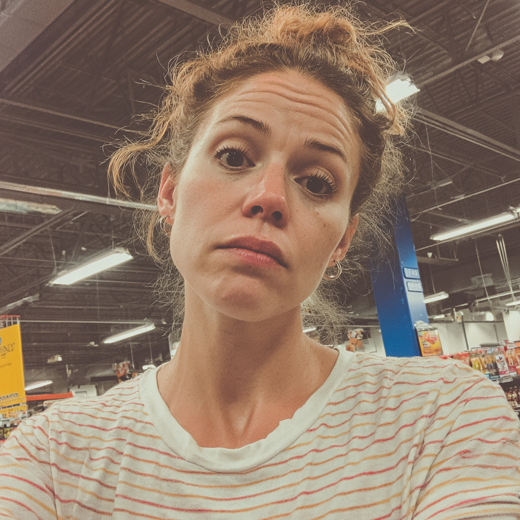 Una mujer emocionada en una tienda de comestibles | Fuente: Midjourney