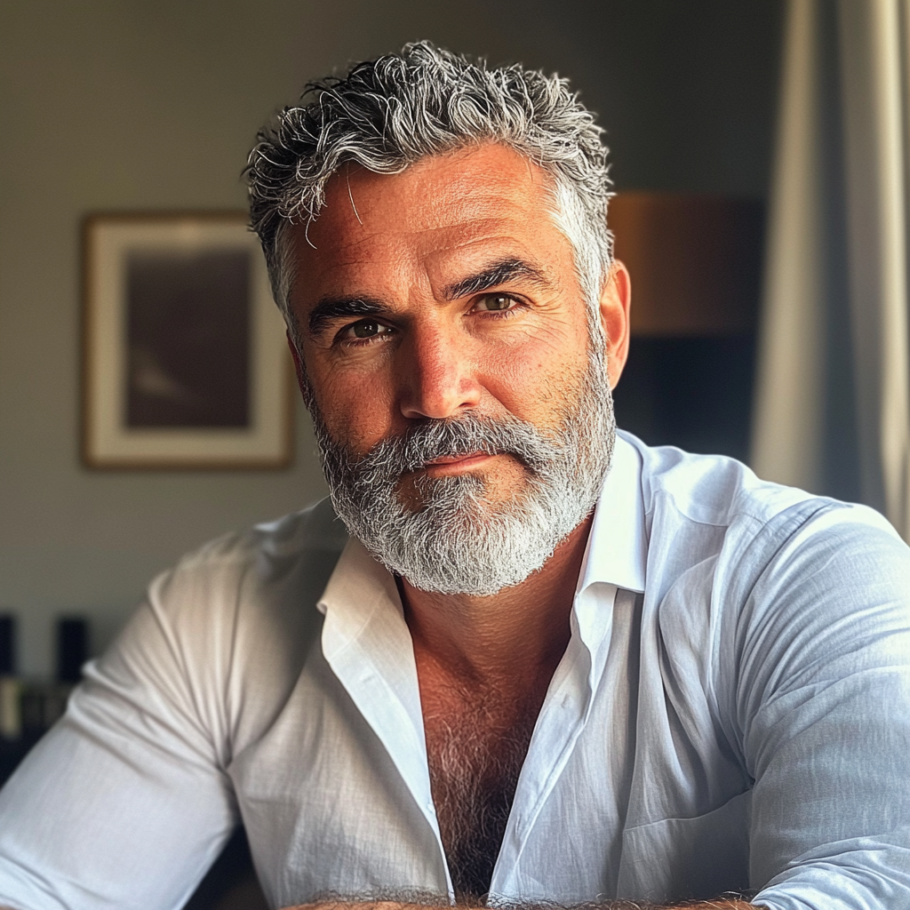 Un primer plano de un hombre mayor | Fuente: Midjourney