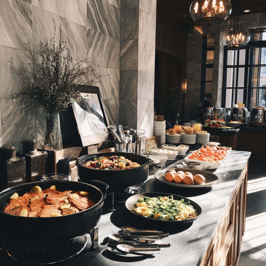 Un buffet de brunch en un hotel | Fuente: Midjourney