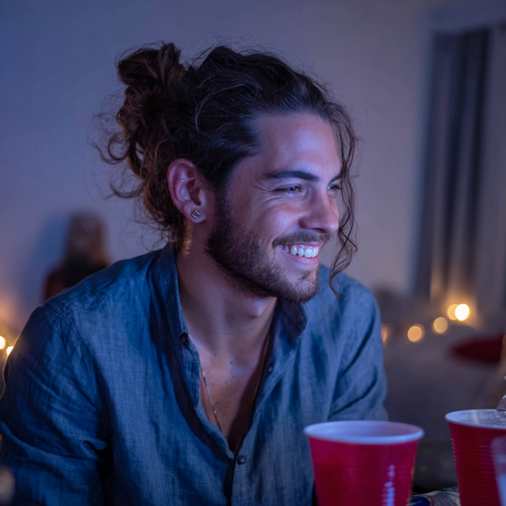 Un hombre sonriente en una fiesta | Fuente: Midjourney