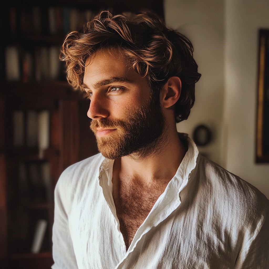 Un hombre sonriente de pie en un estudio | Fuente: Midjourney