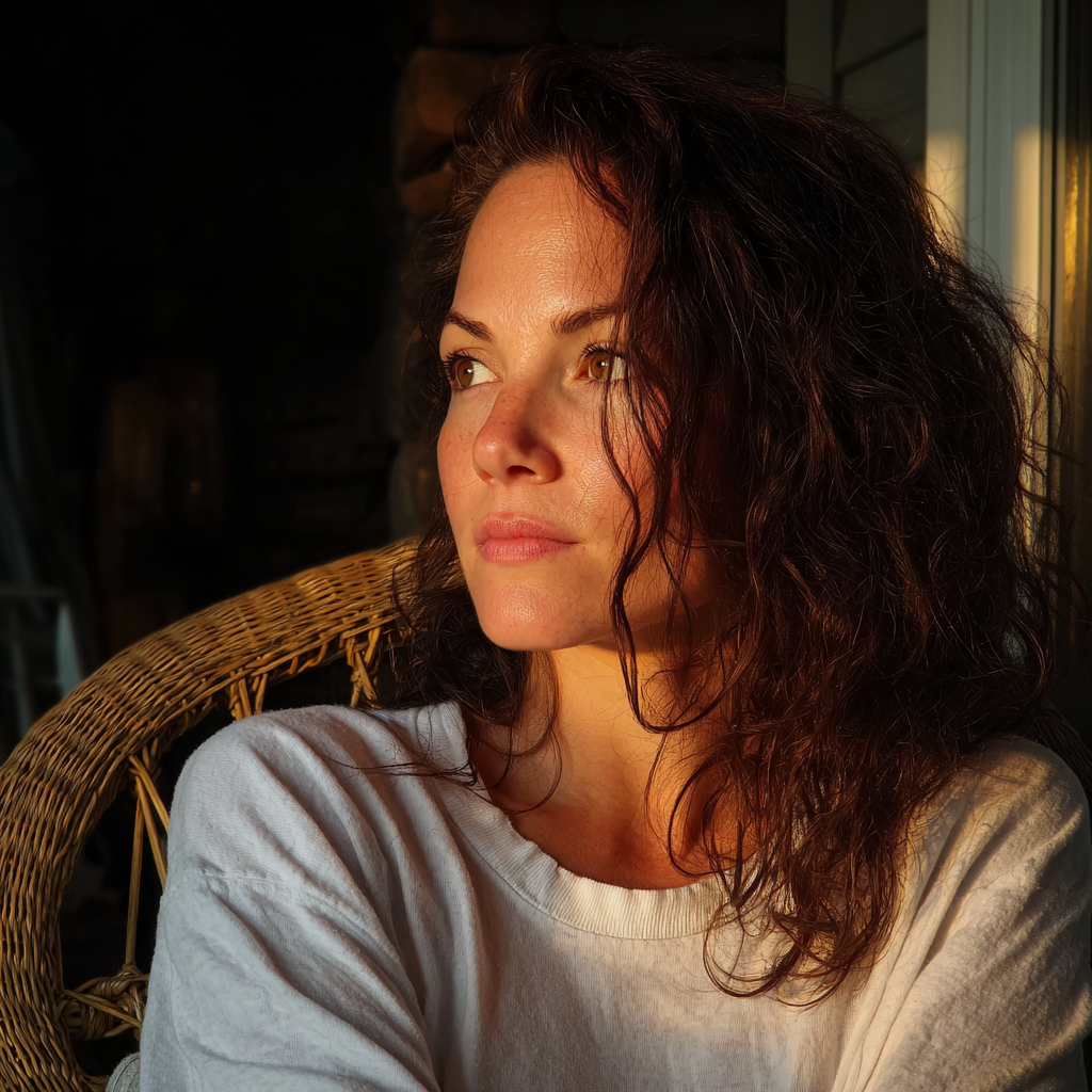 Una mujer sentada en un porche | Fuente: Midjourney