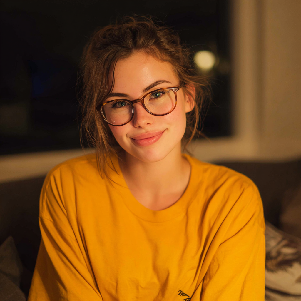 Una mujer sonriente con una camiseta amarilla | Fuente: Midjourney