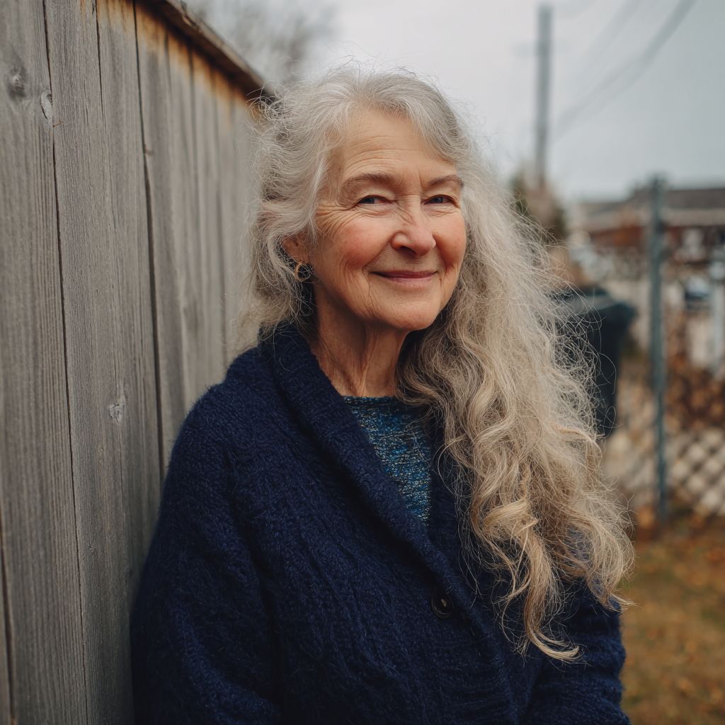 Una anciana sonriente en el exterior | Fuente: Midjourney