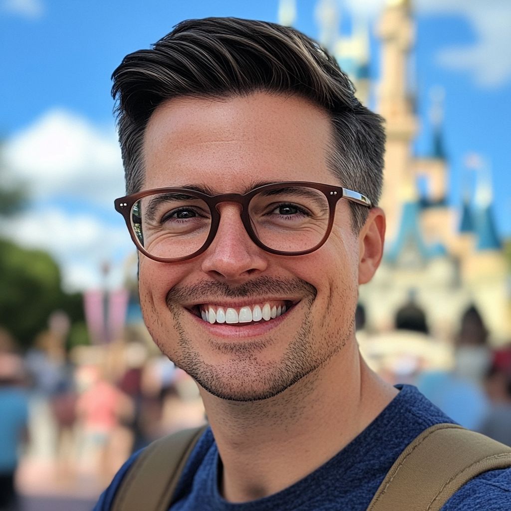 Un hombre sonriente en Disney | Fuente: Midjourney