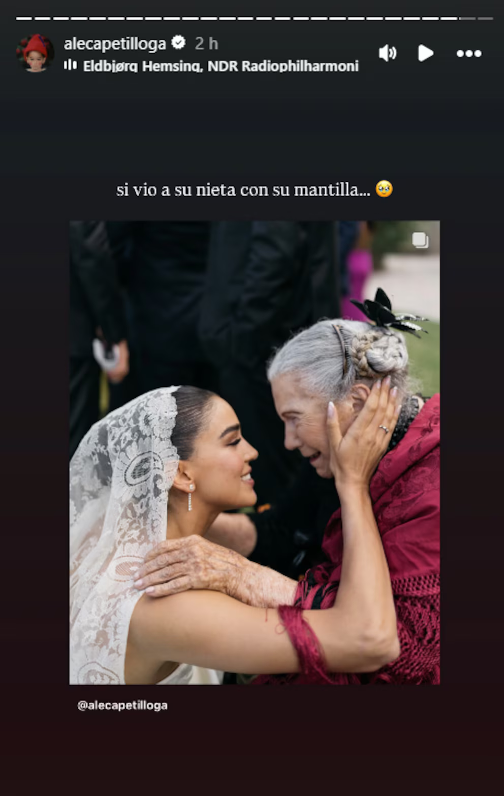 Alejandra Capetillo junto a su abuela María del Carmen Vázquez Alcaide en su boda | Fuente: Instagram Stories/alecapetilloga