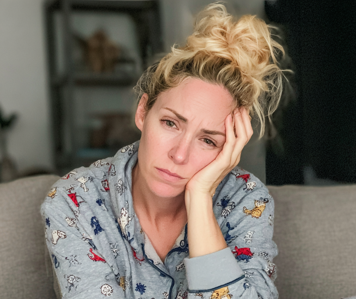 Una mujer emocional en pijama | Fuente: Midjourney