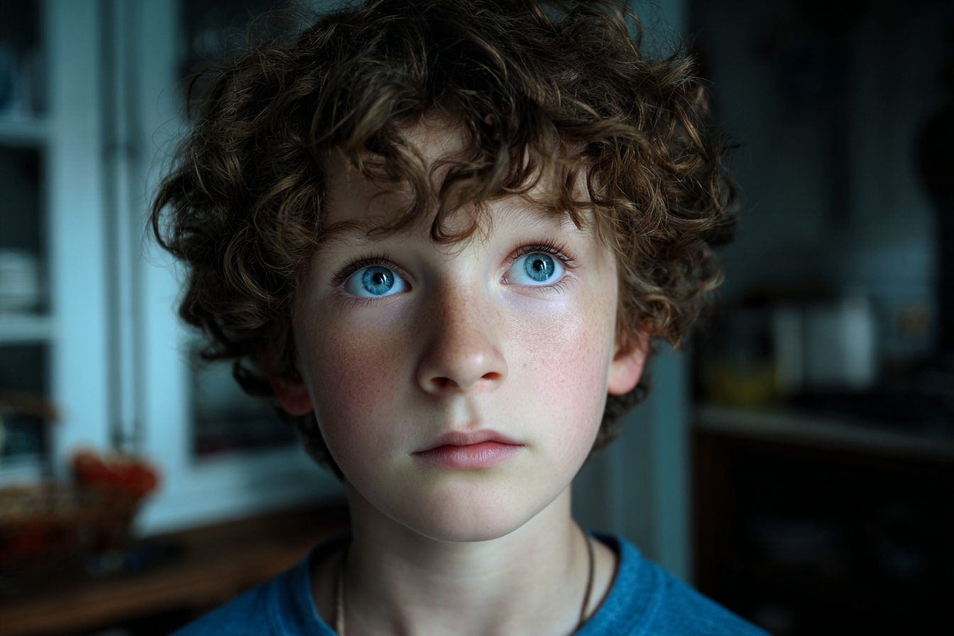Un niño mirando a alguien | Fuente: Midjourney