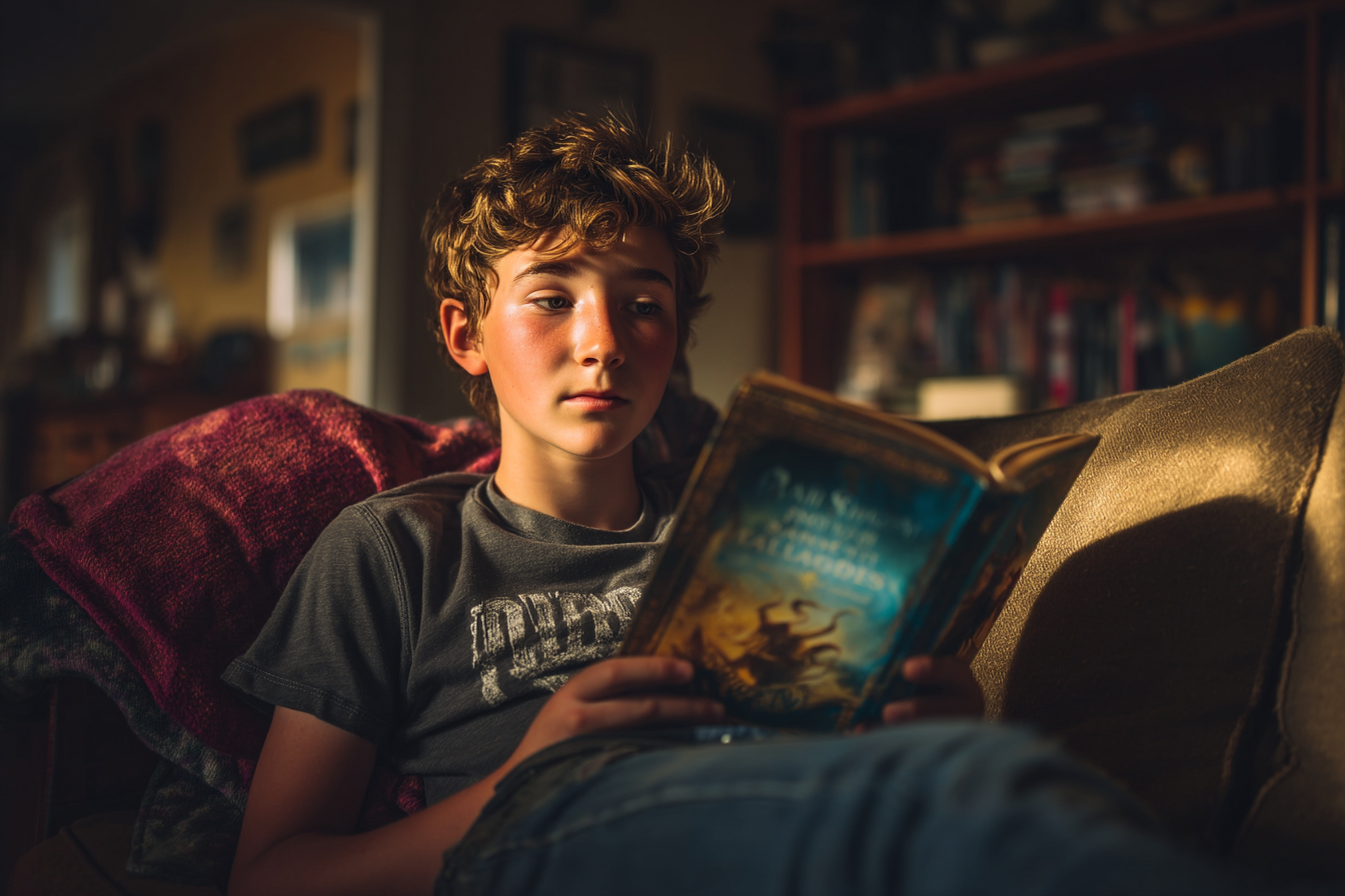 Un niño leyendo un libro | Fuente: Midjourney