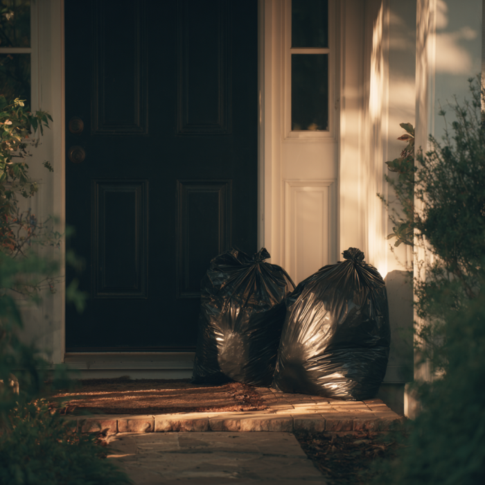 Bolsas de basura tiradas en la puerta | Fuente: Midjourney