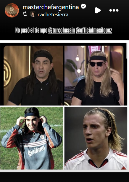 Fotos actuales con pelucas de Maxi López y el Turco Husaín vs fotos de su juventud | Fuente: Instagram Stories/masterchefargentina