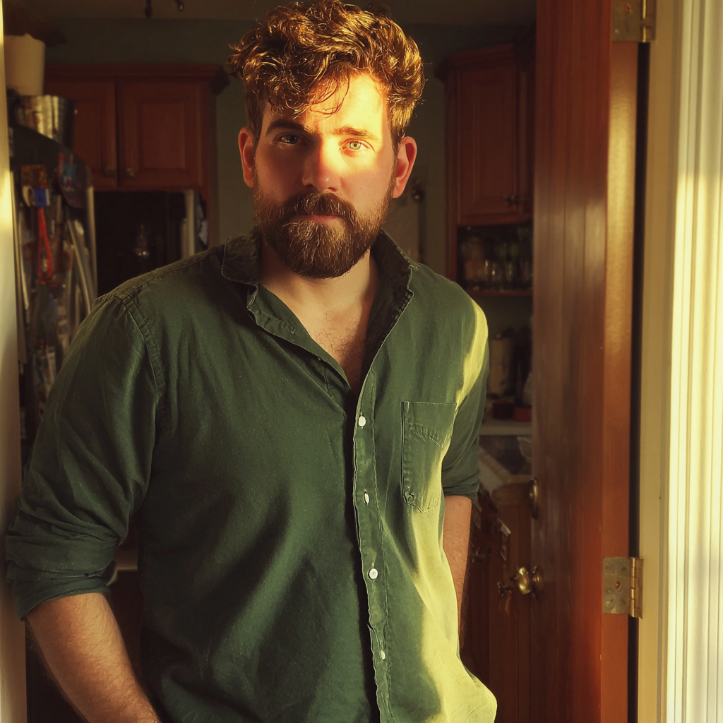 Un hombre con una camisa verde | Fuente: Midjourney