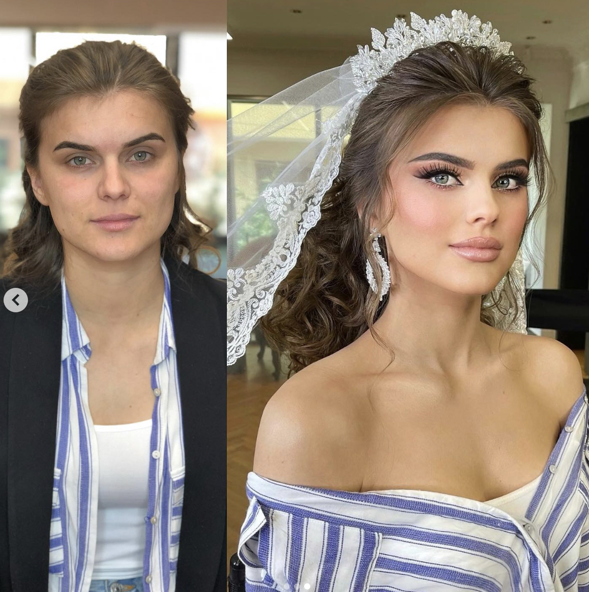Imágenes que muestran a la novia antes y después de maquillarse | Fuente: Instagram/arber_bytyqi_mua