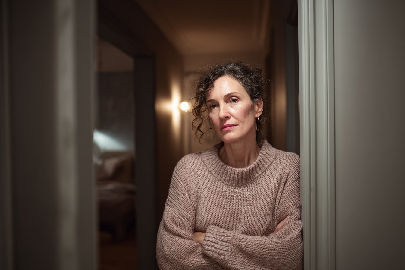 Una mujer de pie en la puerta de una habitación | Fuente: Midjourney