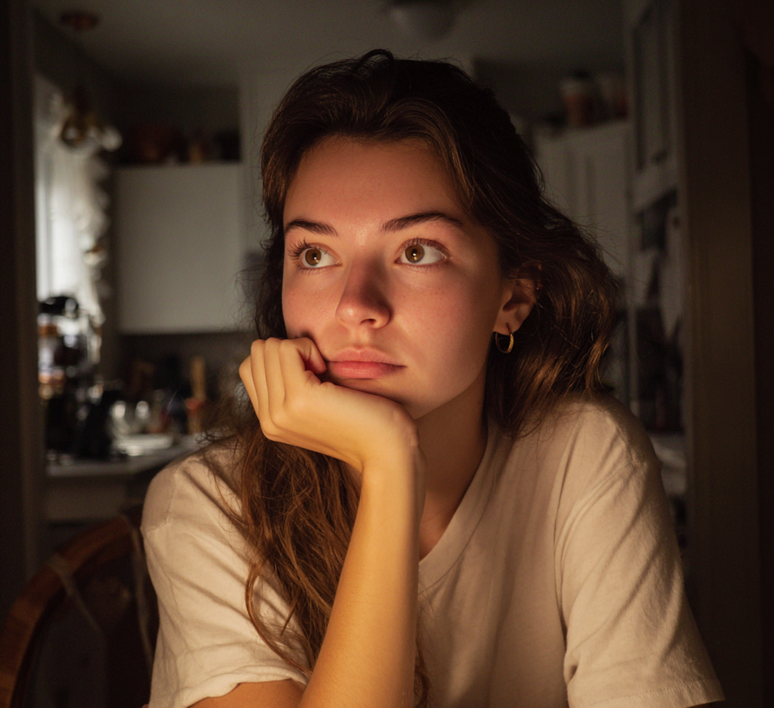 Primer plano de una mujer con una camiseta blanca | Fuente: Midjourney