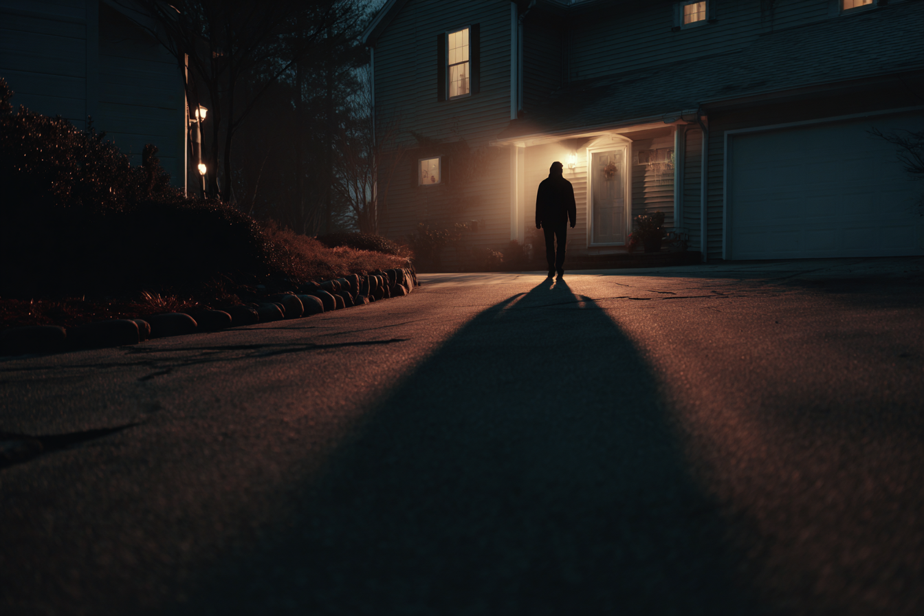 Silueta de una persona cerca de una casa | Fuente: Midjourney