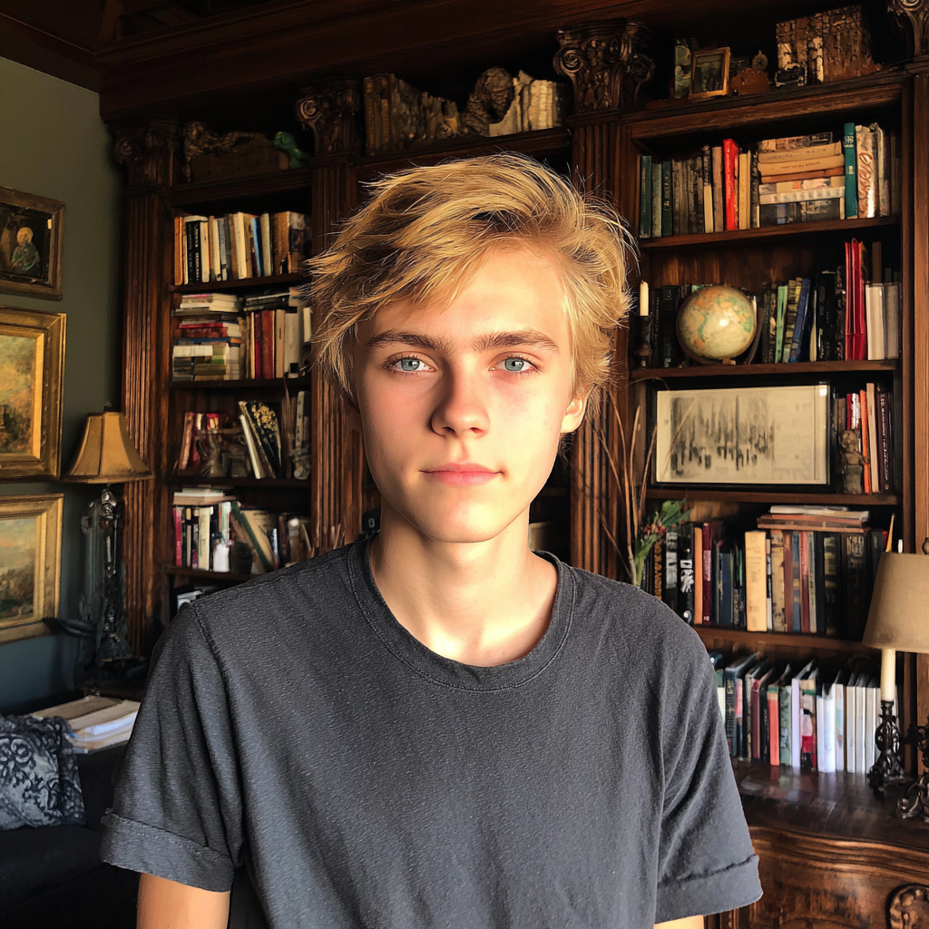 Un adolescente de pie en un estudio casero | Fuente: Midjourney