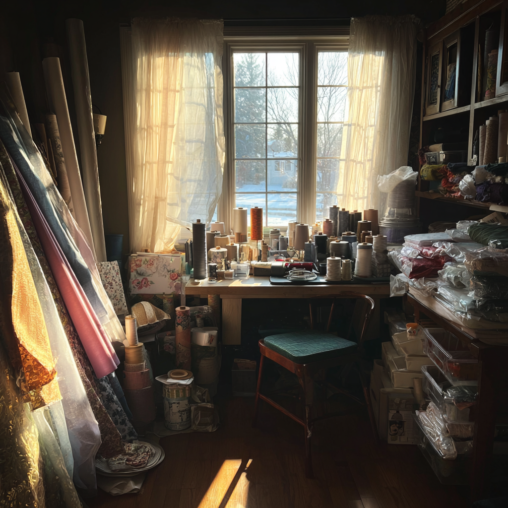 El interior de un estudio de costura casero | Fuente: Midjourney