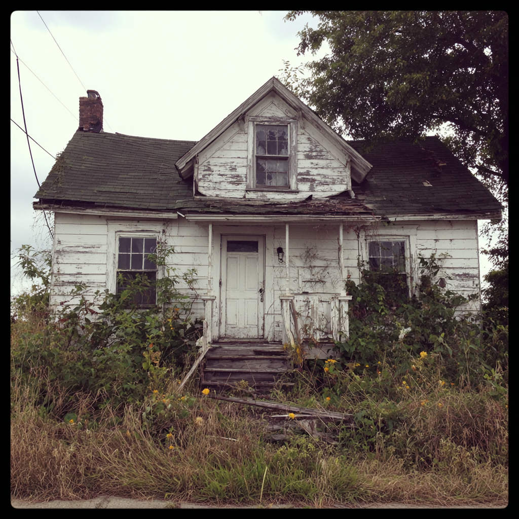 El exterior de una casa destartalada | Fuente: Midjourney