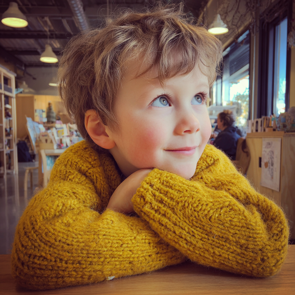 Un niño pequeño sentado a una mesa | Fuente: Midjourney