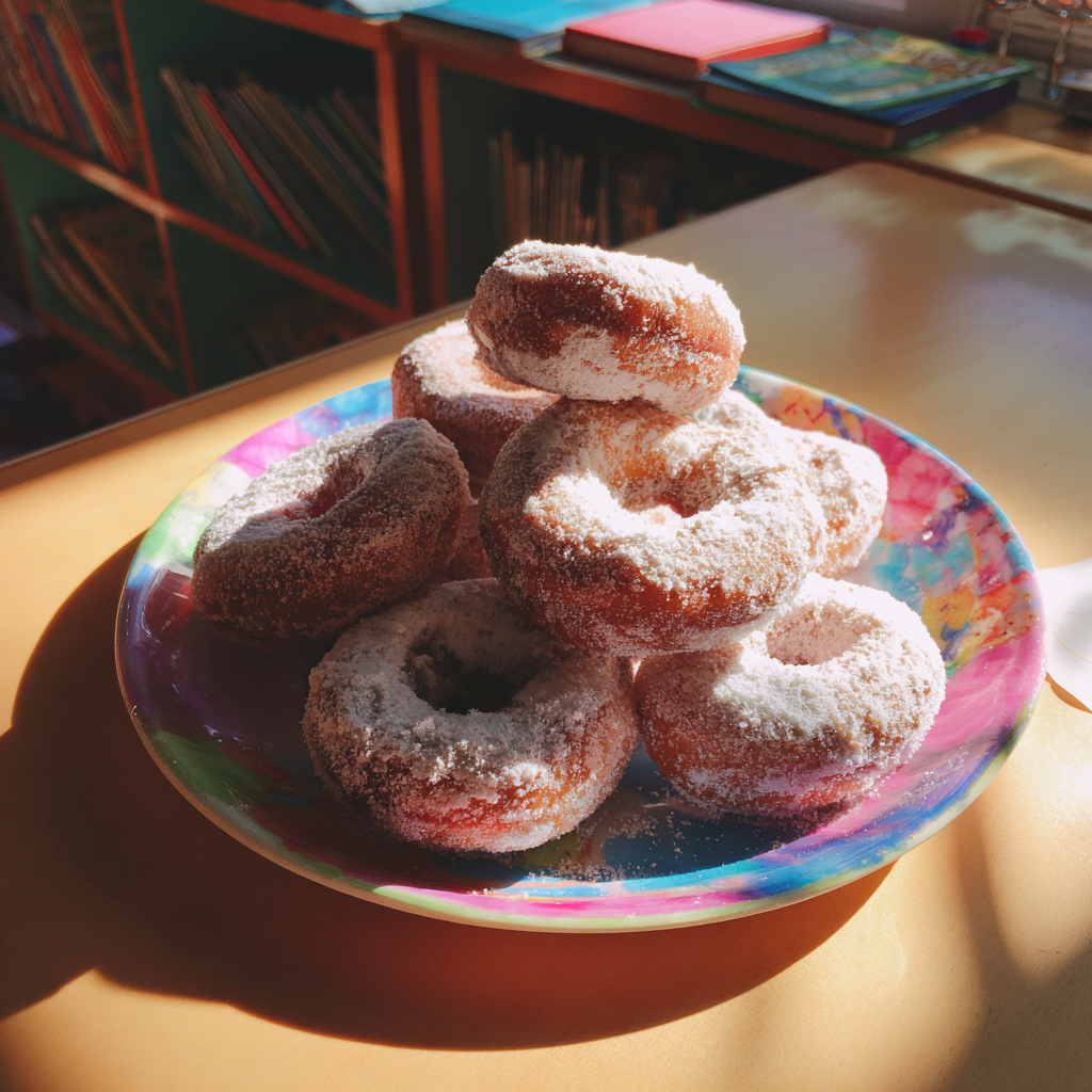 Un plato de donas empolvadas | Fuente: Midjourney