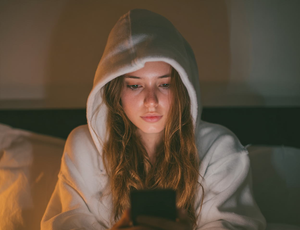 Una mujer utilizando su teléfono en la cama | Fuente: Midjourney