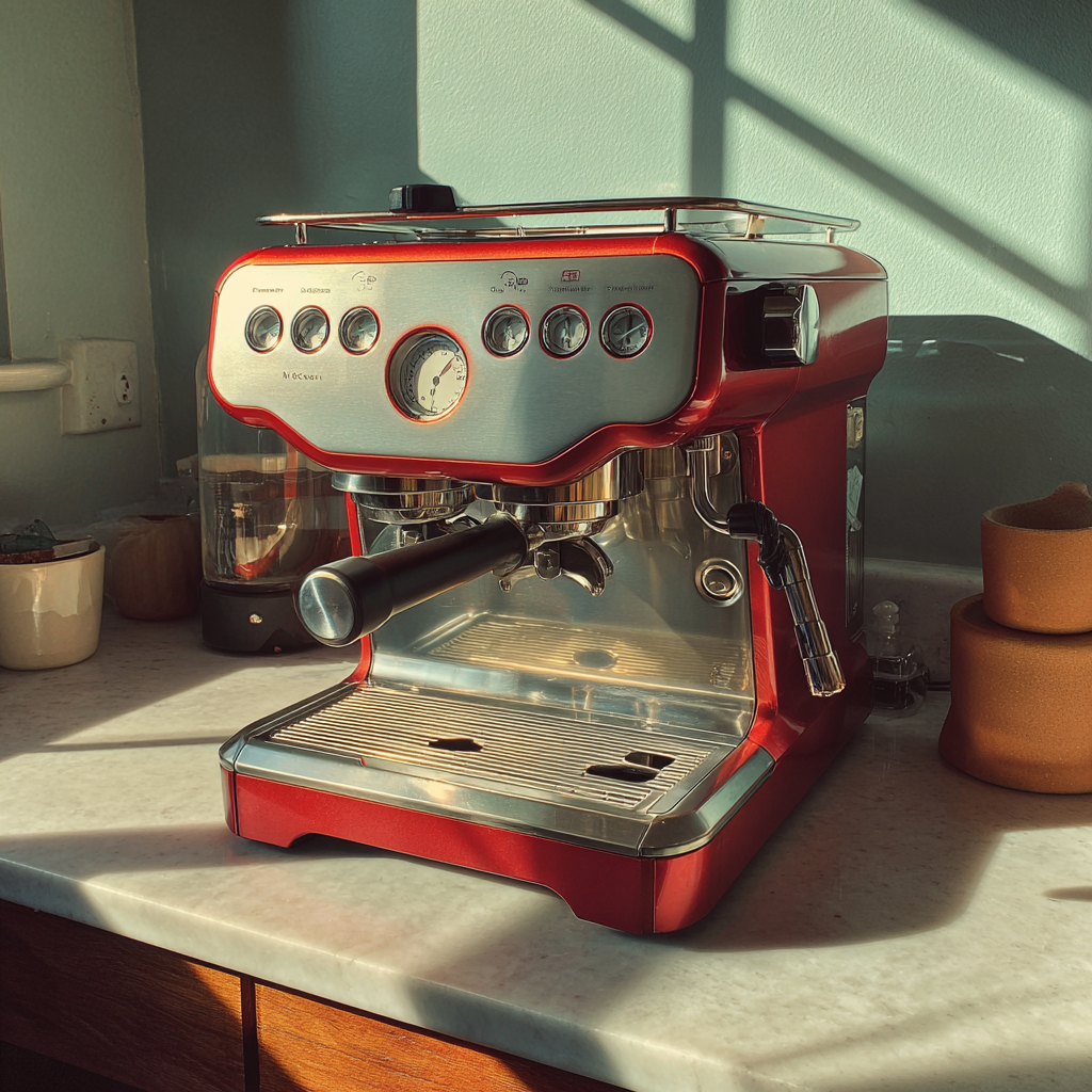 Una máquina de café expreso en un mostrador | Fuente: Midjourney