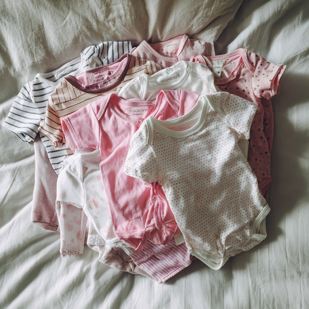 Una pila de bodies de bebé | Fuente: Midjourney