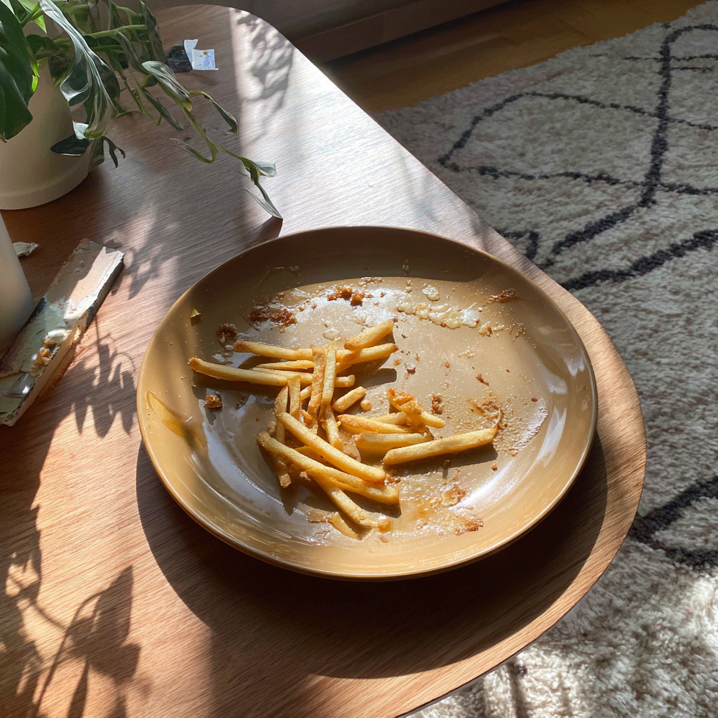 Un plato sobre una mesa de café | Fuente: Midjourney