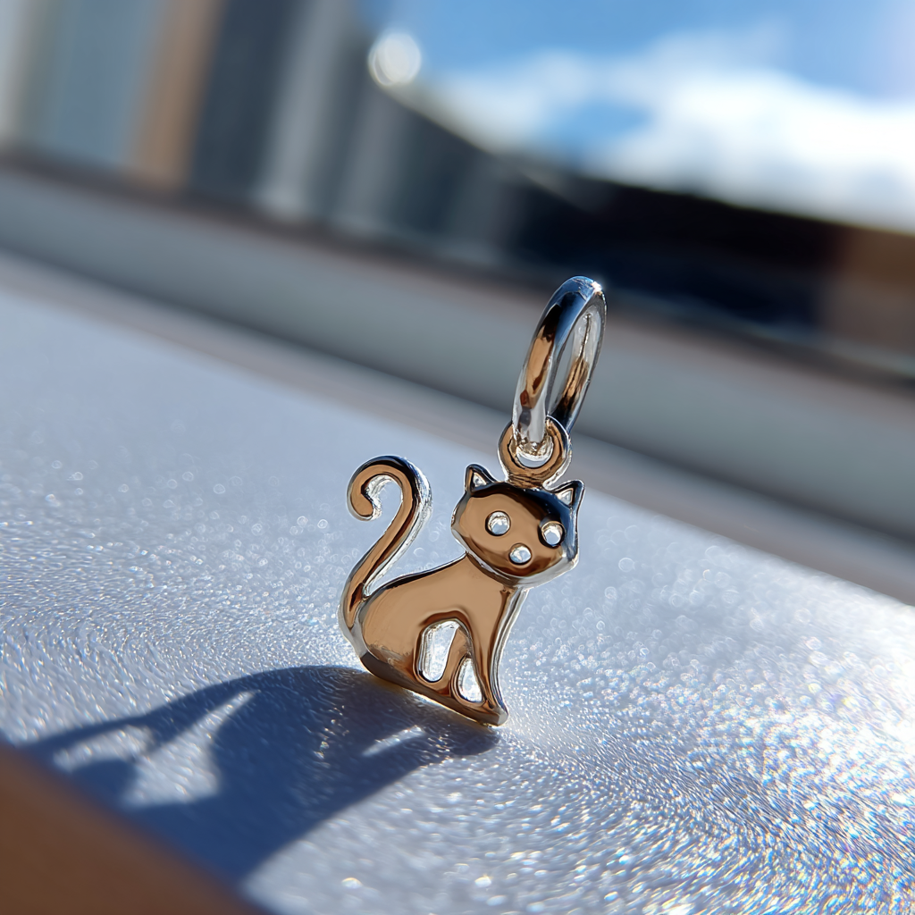 Un pequeño amuleto de gato de plata | Fuente: Midjourney