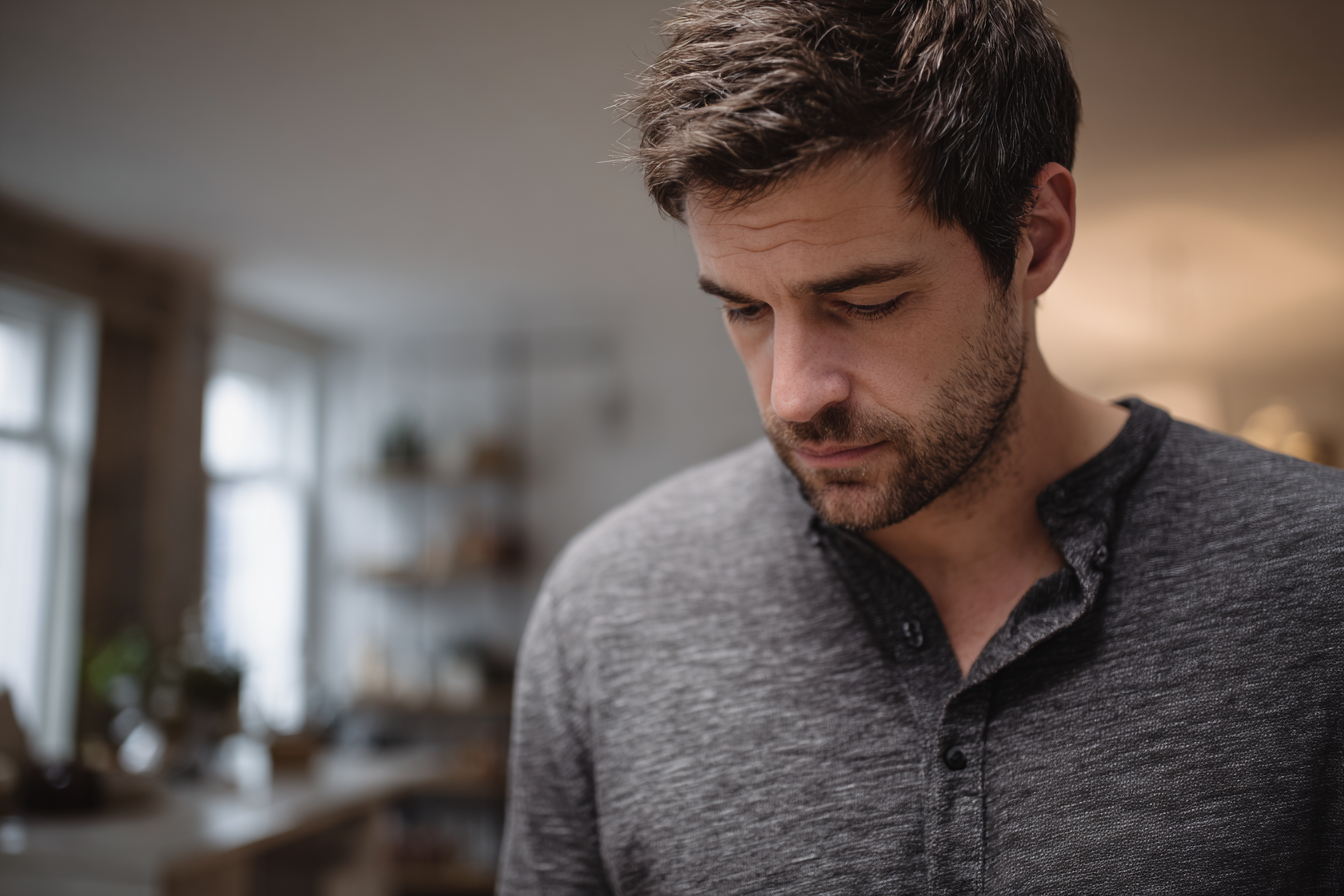 Un hombre mirando hacia abajo | Fuente: Midjourney