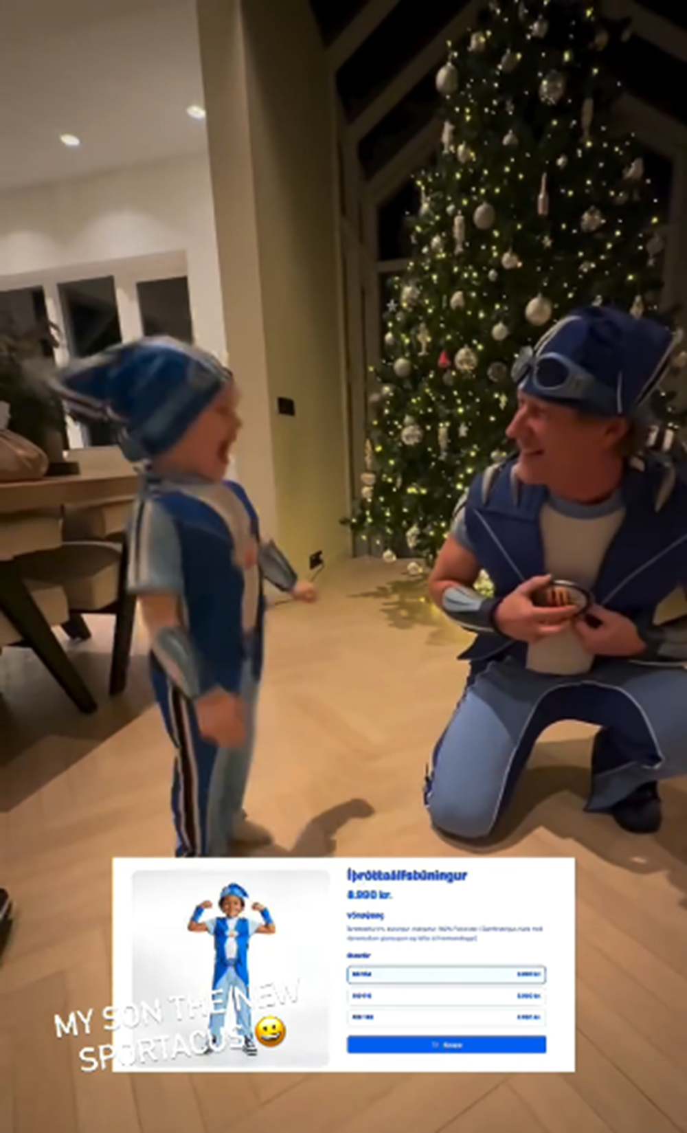 Magnús Scheving compartiendo junto a su hijo mientras ambos están vestidos como el personaje de Sportacus. | Fuente: Instagram/magnus_scheving