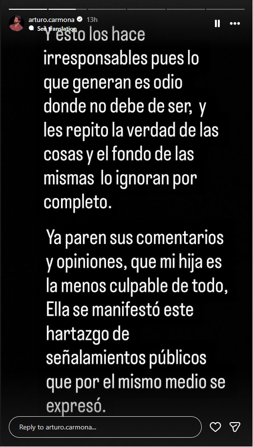 La respuesta de Arturo Carmona | Fuente: Instagram/stories/arturo.carmona