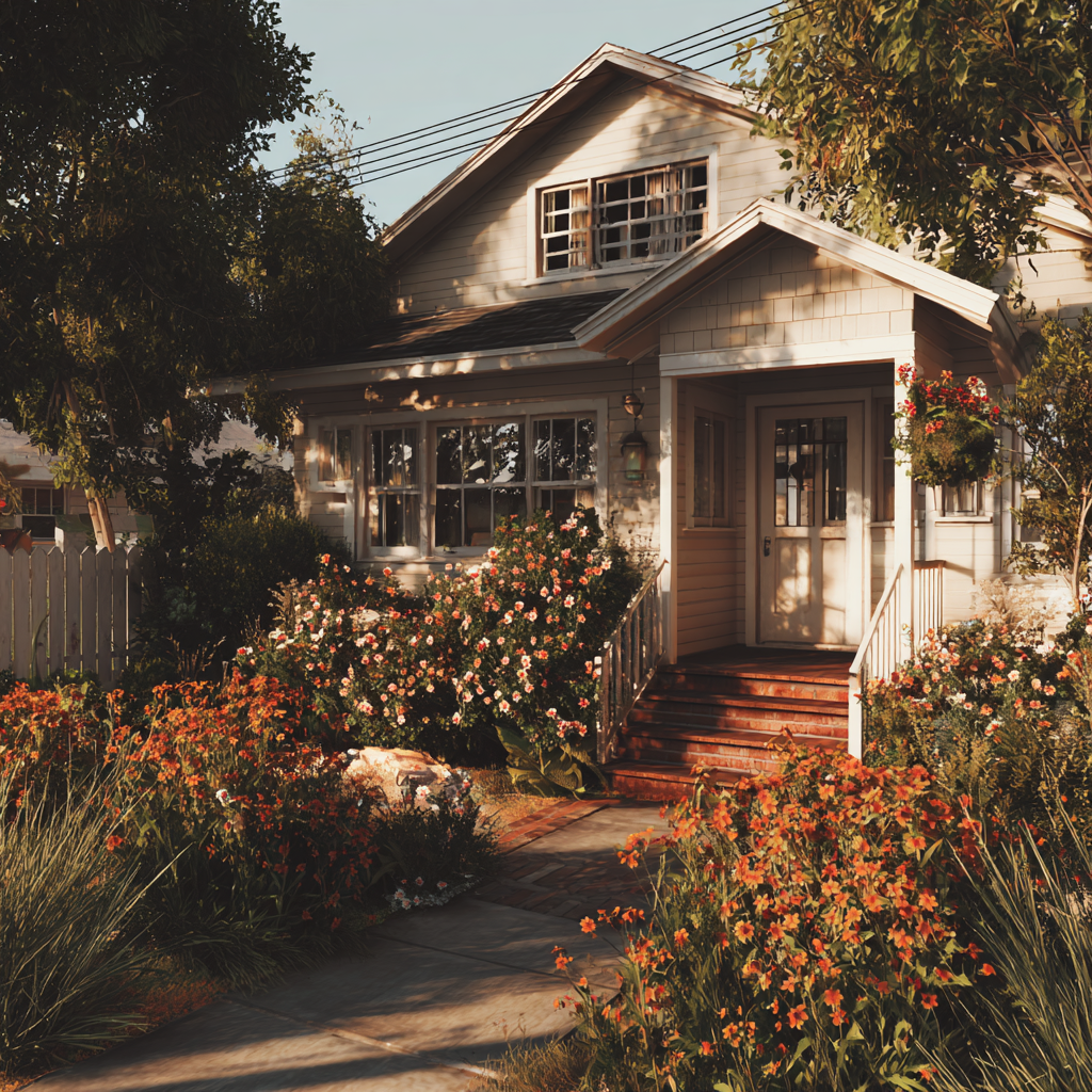 El exterior de una casa acogedora | Fuente: Midjourney