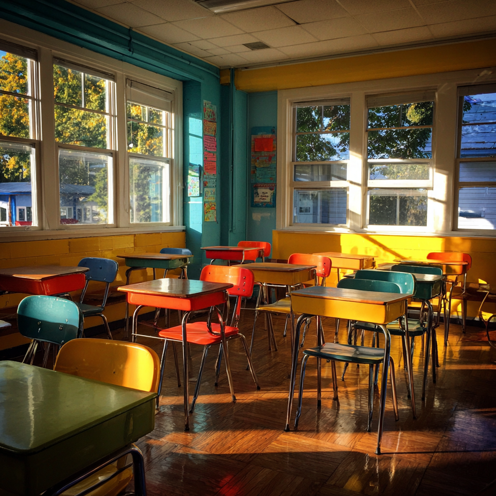 El interior de una colorida aula | Fuente: Midjourney