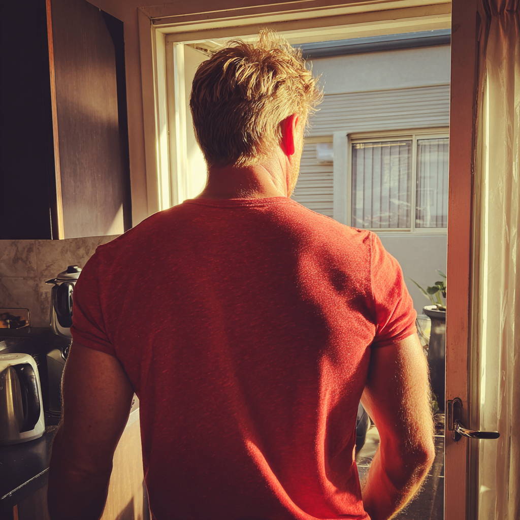 Un hombre saliendo de una casa | Fuente: Midjourney