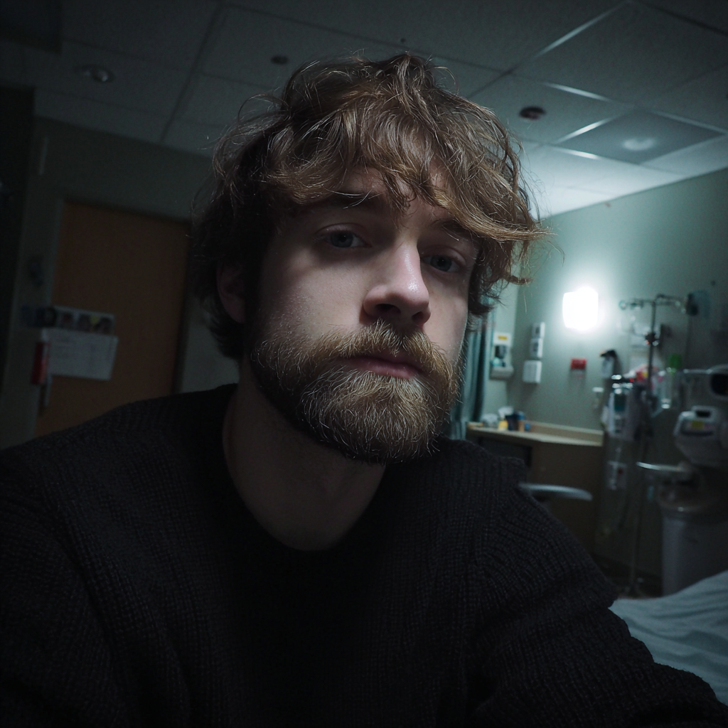 Un hombre pensativo en la habitación de un hospital | Fuente: Midjourney