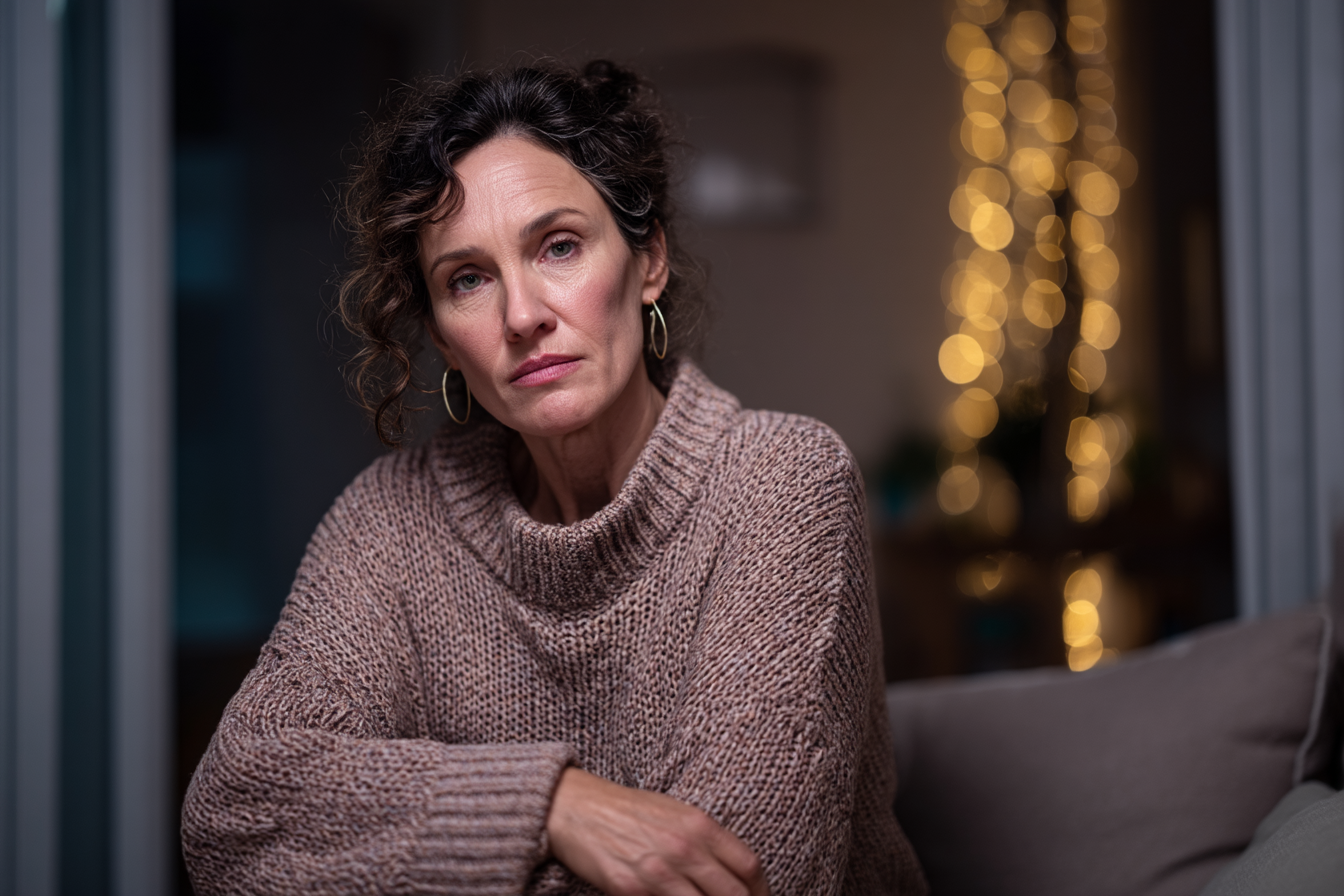 Una mujer sentada en un sofá | Fuente: Midjourney