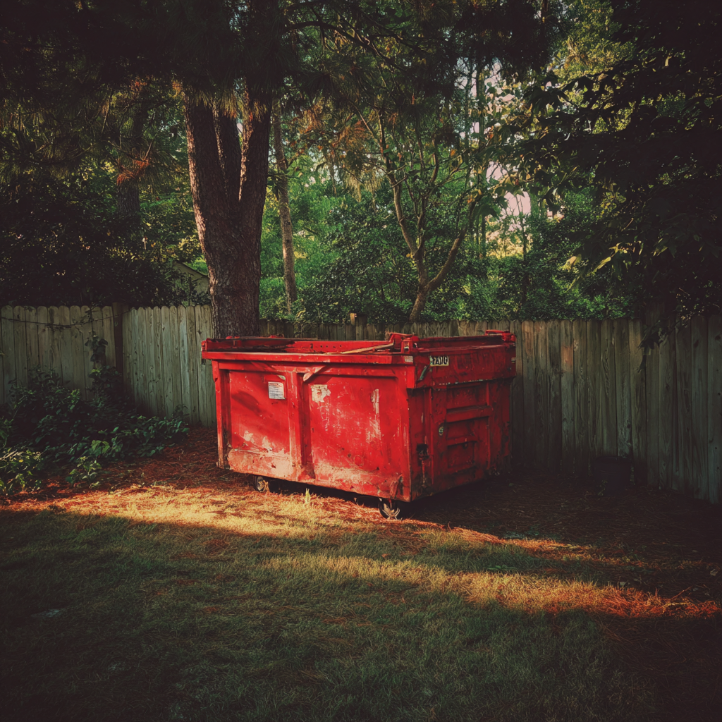 Un contenedor rojo en un patio trasero | Fuente: Midjourney