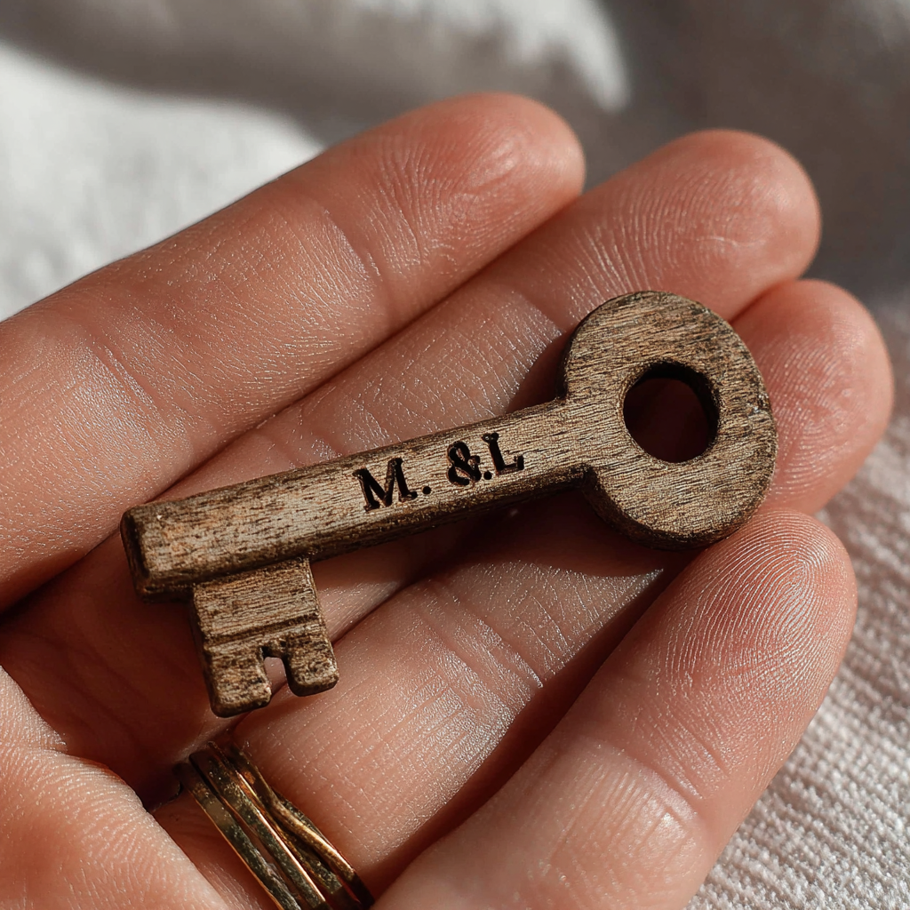Una llave de madera en la mano de una mujer | Fuente: Midjourney